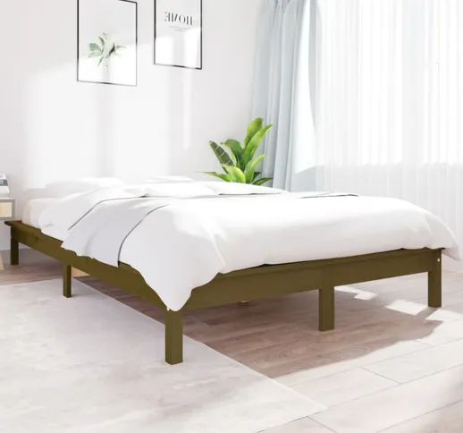 Letto Matrimoniale Moderno Struttura Letto Giroletto Miele 140x190 cm in Legno Massello di...