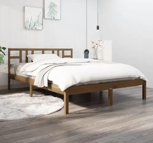 Maisonchic - Letto Matrimoniale Moderno Struttura Letto Giroletto Miele in Legno Massello...