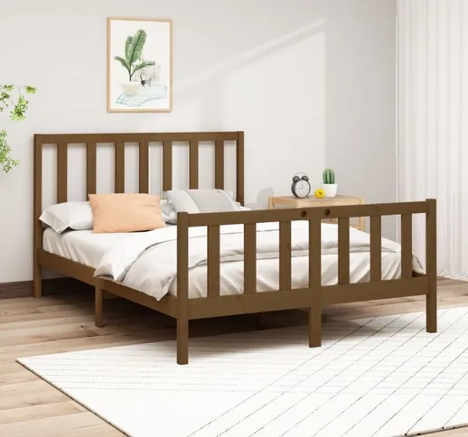 Maisonchic - Letto Matrimoniale Moderno Struttura Letto Giroletto Miele in Legno Massello...