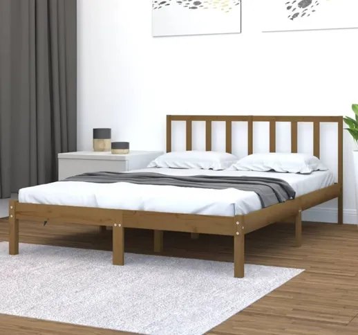 Letto Matrimoniale Moderno Struttura Letto Giroletto Miele in Legno Massello di Pino 140x1...