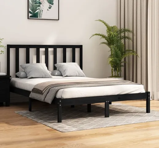 Letto Matrimoniale Moderno Struttura Letto Giroletto Nero in Legno Massello di Pino 140x19...