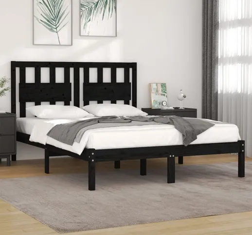 Letto Matrimoniale Moderno Struttura Letto Giroletto Nero in Legno Massello di Pino 140x19...