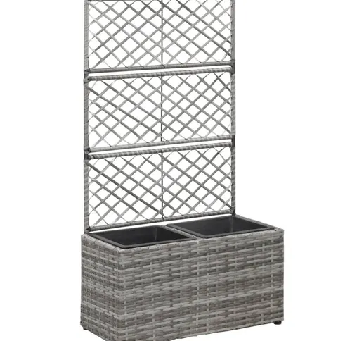 Happyshopping - Letto Rialzato a Traliccio 2 Vasi 58x30x107cm Polyrattan Grigio