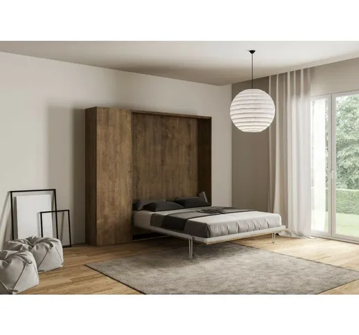 Joyshop - Letto verticale a scomparsa matrimoniale francese 140x190 con colonna armadio co...