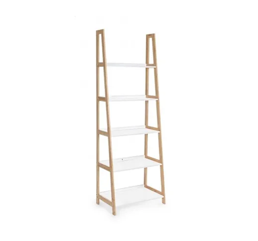 Libreria 180 cm con struttura in legno di bamboo e 5 ripiani colore Bianco opaco | Bianco