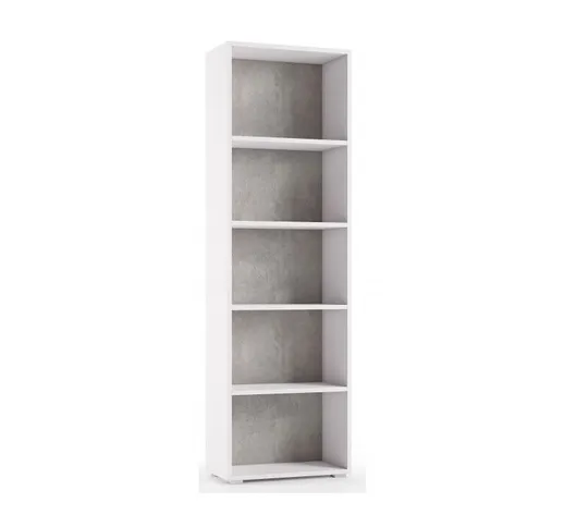 Libreria 195 cm Bianco frassinato e Cemento con 4 ripiani Cemento/Bianco