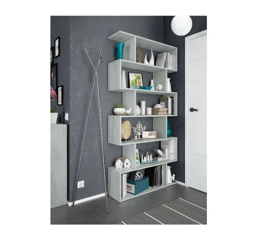 Libreria alta 192 cm Cemento con sei ripiani Cemento