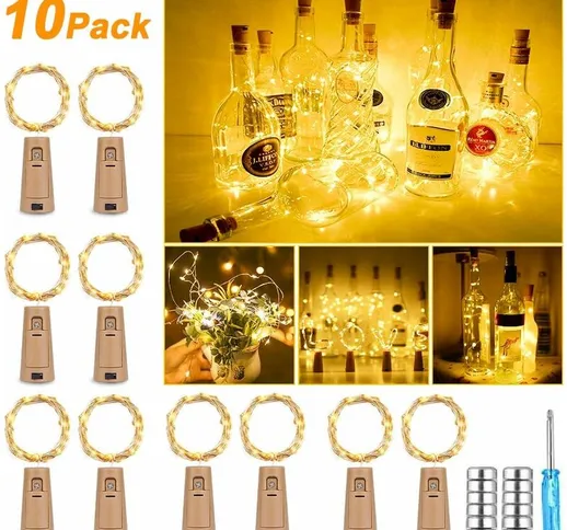  10 Pack 25 bottiglie LED da 2,5 m Luce bianca calda, Bottiglia, Luci LED per bottiglia di...