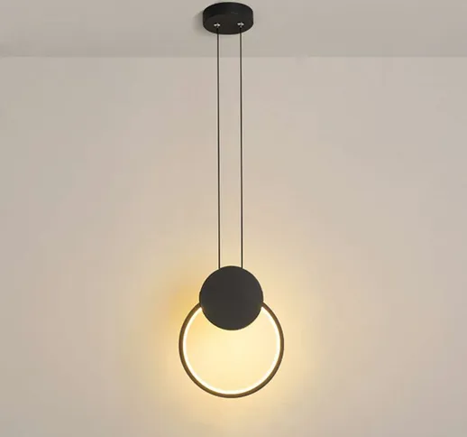 Lampada a sospensione rotonda anelli neri lampada a sospensione LED regolabile in altezza...