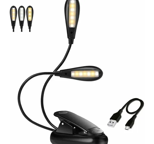  Lampada da lettura a clip 14 LED 3 colori 9 modalità Luminosità regolabile, lampada a cli...