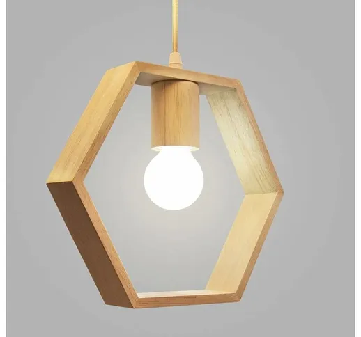 Nordic esagono in legno luci geometriche a sospensione testa singola appesa sala da pranzo...