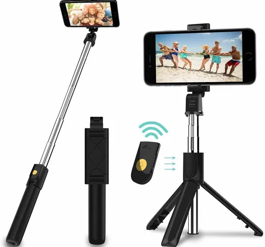  Selfie Stick Treppiede, 3 in 1 Mini Selfie Stick con Bluetooth Remote Release Mobile Self...