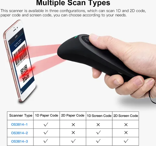 Lo scanner di codici a barre portatile supporta la connessione 2.4G / Bluetooth / USB con...