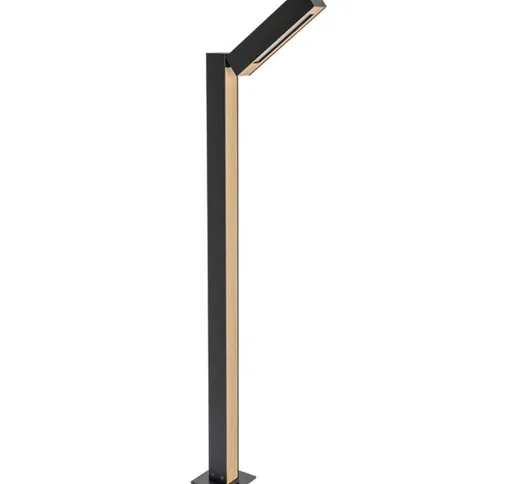 Lucande - Taskalin lampione led, 1 luci, 90 cm - nero, legno chiaro