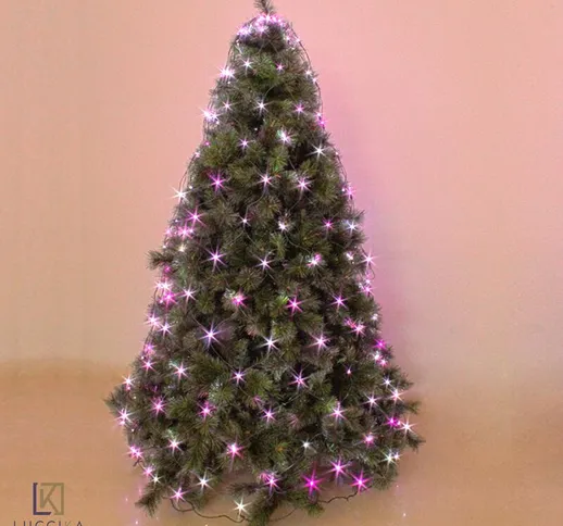 Home mantello a rete con 240 luci a Led Rosa + Bianco Ghiaccio per albero di Natale con 8...