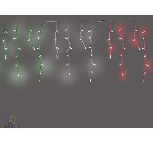 stalattiti Bandiera Italiana tenda a pioggia 6 metri con 240 luci di Natale a Maxi Led tri...