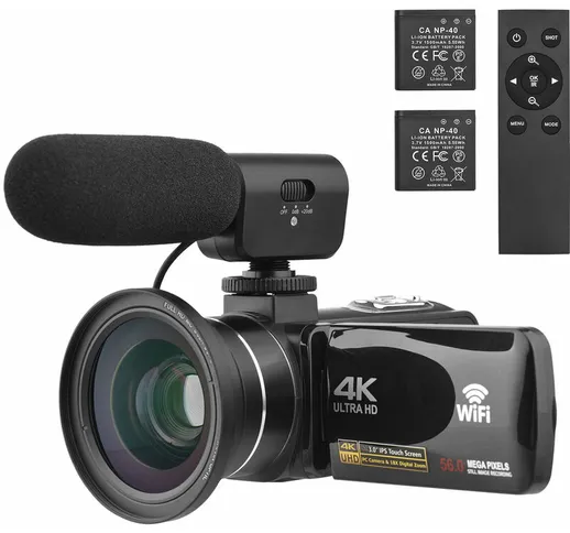 Tancyco - Videocamera digitale 4K Videocamera WiFi Videocamera dv Registratore 56MP Zoom d...