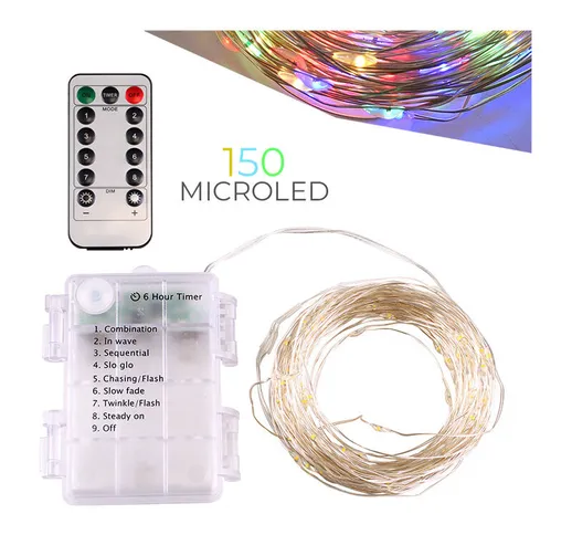  - Luci di natale 150 micro led Multicolor batteria 15 mt con telecomando esterno