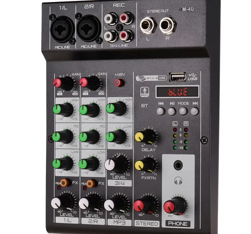 M-4U Console di missaggio portatile a 4 canali BT Mixer audio digitale Effetti di riverber...