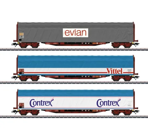 47118 Kit di carrelli a telone scorrevole H0 trasporto acqua minerale di SNCF - Märklin