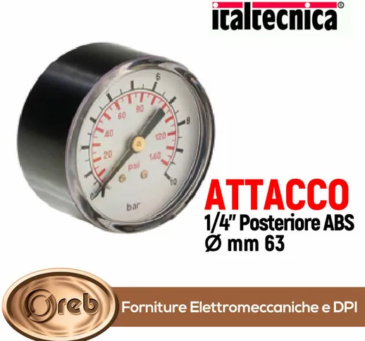 Manometro regolatore attacco 1/4 12 bar pressione acqua posteriore autoclave