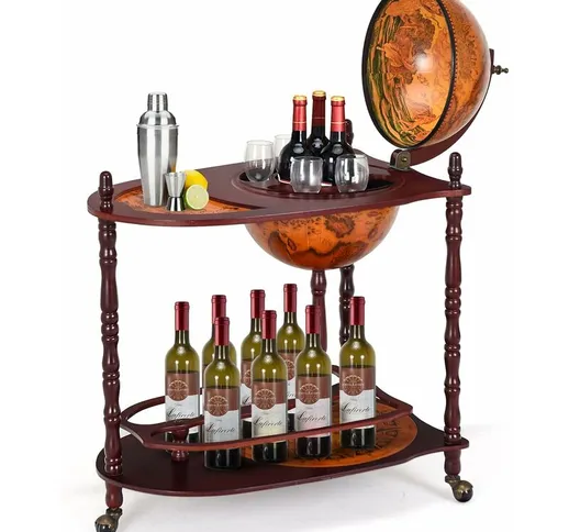 Mappamondo Bar con Ruote Mobili Porta Liquori Minibar Portabottiglie, 88 x 70 x 45 cm - Co...