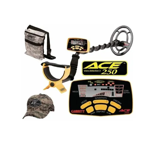 Metal Detector Garrett Ace 250 + Sacca Camo + Cappello Camo Garrett