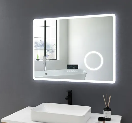 Specchio da bagno illuminazione led con Antiappannamento, Bluetooth, ingrandimento 3x e or...