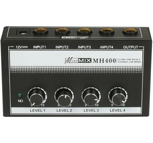 MH400 Mixer di linea a 4 canali a bassissimo rumore Mini mixer audio con ingressi TS da 1/...