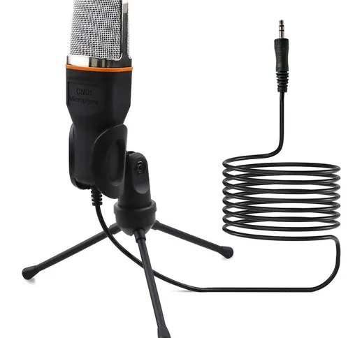Microfono a condensatore cablato microfono audio da 3,5 mm con treppiede antiscivolo girev...