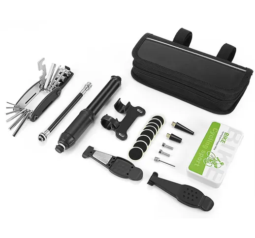 Mini kit di attrezzi per riparazione bici con pompa Kit di strumenti per la riparazione de...