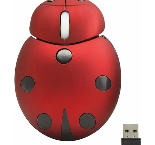 Mini simpatico mouse senza fili, 2.4G 3000 DPI Cartoon animale a forma di coccinella mouse...