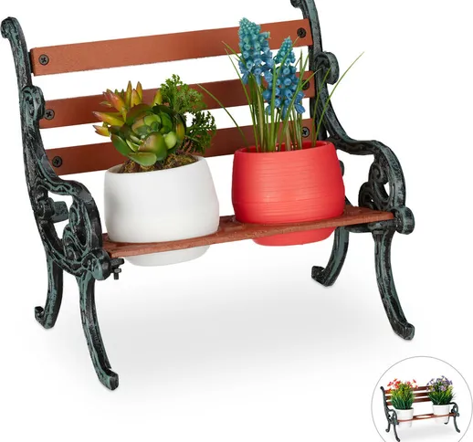 Relaxdays - Mini Supporto per Fiori, Ghisa e Legno, Panchetta per 2 Vasi, Vintage, Giardin...