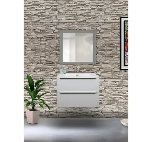 Mobile bagno pordenone 2 cassetti bianco opaco da 70 cm con lavabo Quarzimar