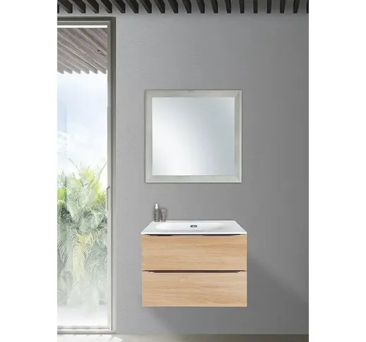 Mobile bagno pordenone 2 cassetti rovere naturale da 70 cm con lavabo Quarzimar