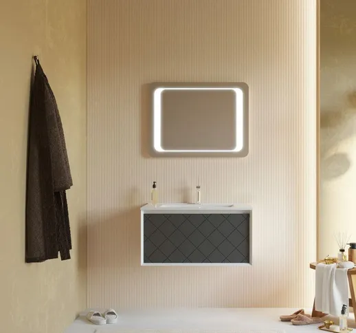 Kiamami Valentina - MOBILE BAGNO 80CM BIANCO E GRIGIO SCURO CON SPECCHIO 80x60 MIAMI