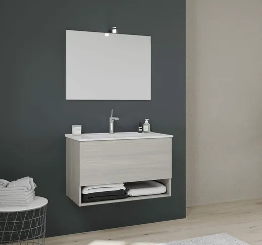 Kiamami Valentina - MOBILE BAGNO 80CM CON LAVABO IN CERAMICA, CASSETTO GRIGIO VENEZIA