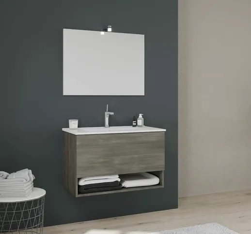 Mobile Bagno Da 80Cm Cassetto E Ripiano In Legno Grigio Scuro Venezia