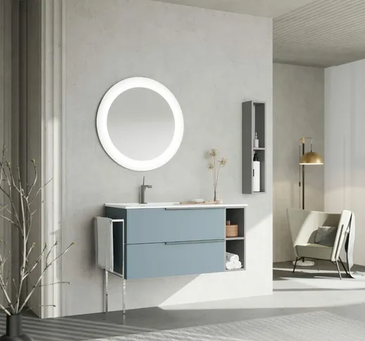 Mobile bagno sospeso 100CM celeste opaco e lavabo asimmetrico new york