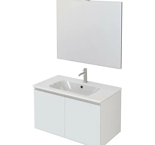 Olimpo Docce - Mobile bagno sospeso 80cm con due ante e specchio bianco opaco dubon