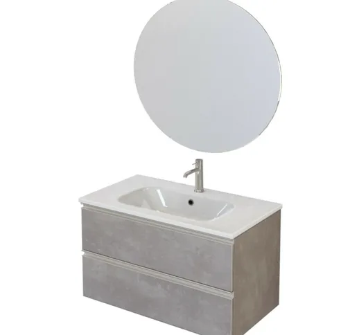 Olimpo Docce - Mobile bagno sospeso 80cm con specchio cemento grigio caldo dubon