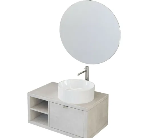 Olimpo Docce - Mobile bagno sospeso 80cm effetto cemento grigio cielo con ripiano a sinist...