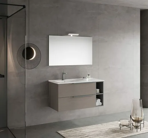 Mobile bagno sospeso da 100CM grigio frassino con specchio 100X60 new york