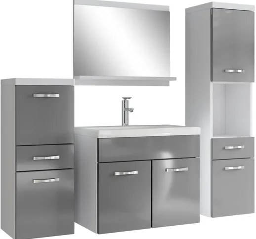 Mobile da bagno Alba 60cm Bianco con Grigio Lucido - armadio mobiletto lavabo Mobili Armad...