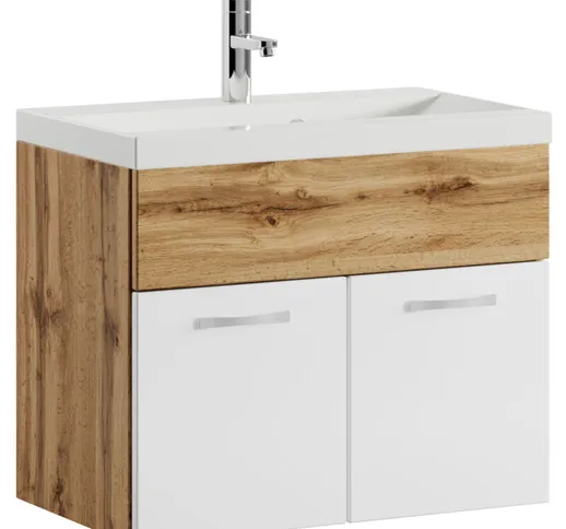 Badplaats - Mobile da bagno Montreal 01 60cm Rovere con Bianco Lucido - armadio mobiletto...