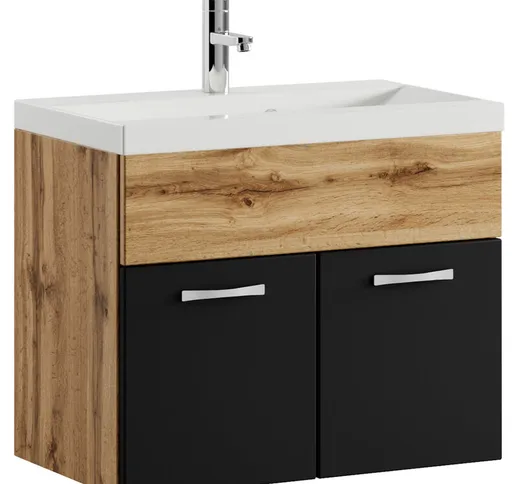 Badplaats - Mobile da bagno Montreal 01 60cm Rovere con Nero Opaco - armadio mobiletto lav...