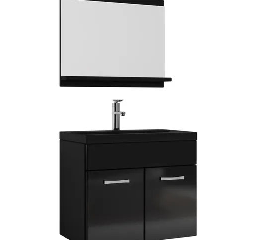 Mobile da bagno Montreal 02 60cm Nero Lucido - armadio mobiletto lavabo Nero - Mobili Arma...