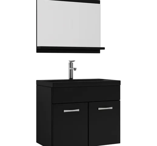 Mobile da bagno Montreal 02 60cm Nero Opaco - armadio mobiletto lavabo Nero - Mobili Armad...