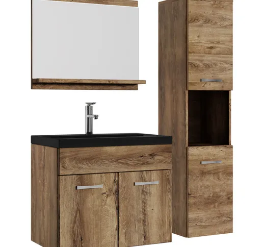 Mobile da bagno Montreal 60cm Rovere Marrone - armadio mobiletto lavabo Nero - Mobili Arma...