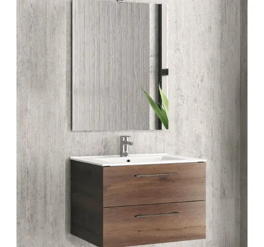 Mobile da bagno sospeso 75cm con specchio filo lucido ''New Elsa'' brown